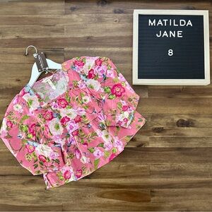 NWT Matilda Jane Enchanted Garden Always Blooming Floral Pink Top 8 Puff Sleeves